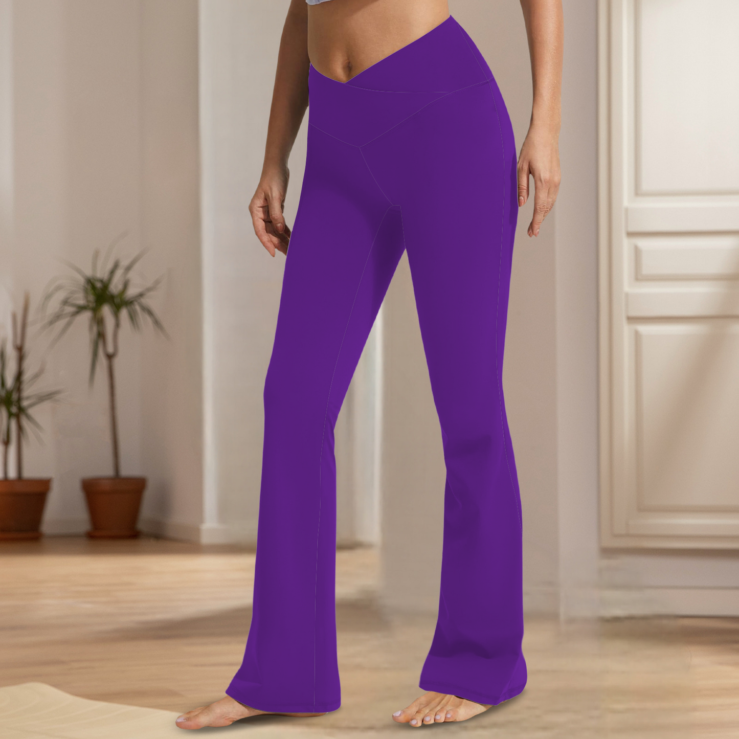 High Waist Crossover Flare Leggings-Purple